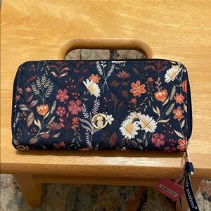 Simply Southern Navy Floral Zip-Around Wallet with Orange & Cream Blooms